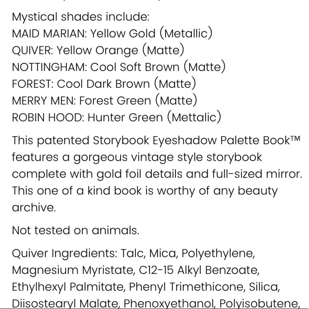 Storybook cosmetics Robinhood‎ palette